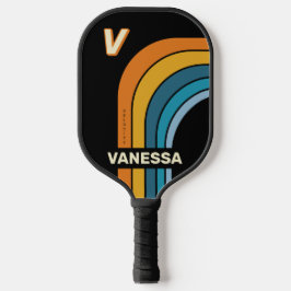 Schwarzer Regenbogenbogen mit Namen und Initialen Pickleball Schläger