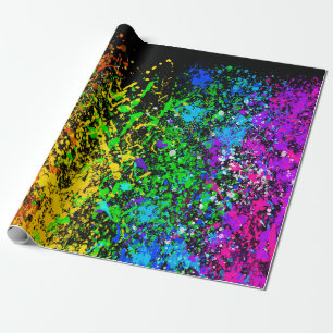 Schwarzer Regenbogenfarbenfarbe Spritzer farbig Geschenkpapier