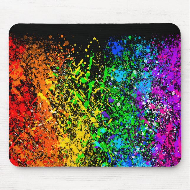 Schwarzer Regenbogenfarbenfarbe Spritzer farbig Mousepad (Vorne)