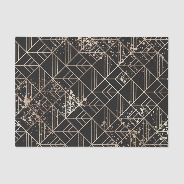 Schwarzer Retro Art Deco Geometrischer Paint-Sprit Seidenpapier (Vorderseite)