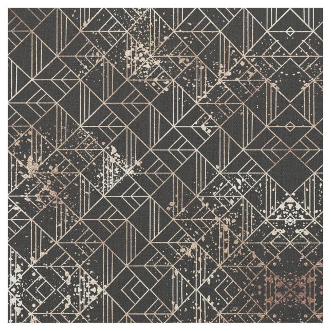 Schwarzer Retro Art Deco Geometrischer Paint-Sprit Stoff (Nahaufnahme)