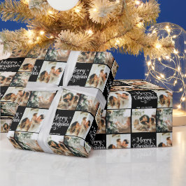 Schwarzer Retro Frohe Weihnachtsfamilie 3 Foto Col Geschenkpapier