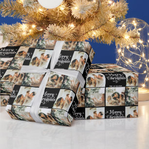Schwarzer Retro Frohe Weihnachtsfamilie 3 Foto Col Geschenkpapier