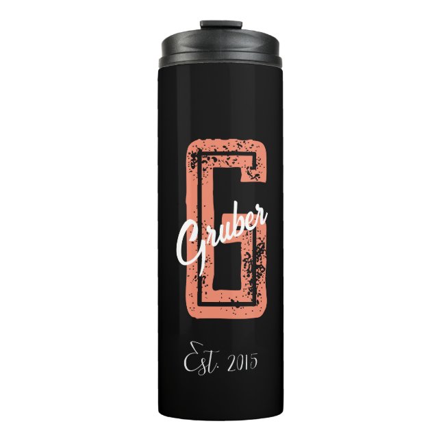 Schwarzer Retro-Minimalistischer moderner Monogram Thermosbecher (Vorderseite)