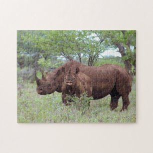 Schwarzer Rhino mit Kalb Puzzle