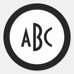 Schwarzer Ring mit weißem Kreis Monogramm Runder Aufkleber