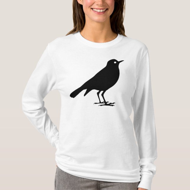 Schwarzer Robin-Vogel-Druck T-Shirt (Vorderseite)