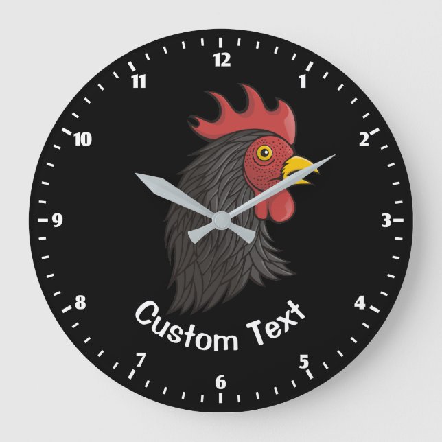 Schwarzer Rooster-Kopf Große Wanduhr (Vorderseite)
