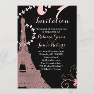 schwarzer rosa Eiffelturm Vintage Paris Hochzeit Einladung