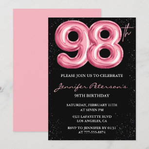 Schwarzer rosa Luftballon Glam 98. Geburtstag Einladung
