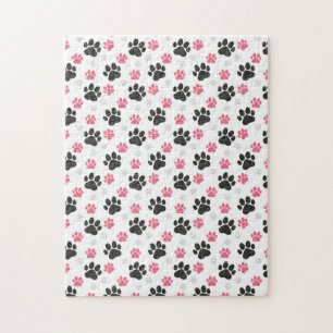 Schwarzer rosa Pfotenabdruck Hundebesitzer Puppy L Puzzle