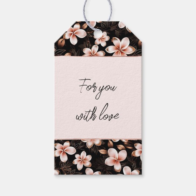 Schwarzer Rosa Rosa Rose Gold Floral Geschenkanhänger (Vorderseite)