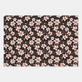 Schwarzer Rosa Rosa Rose Gold Floral Geschenkpapier Set