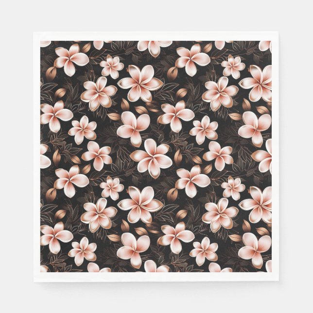 Schwarzer Rosa Rosa Rose Gold Floral Serviette (Vorderseite)