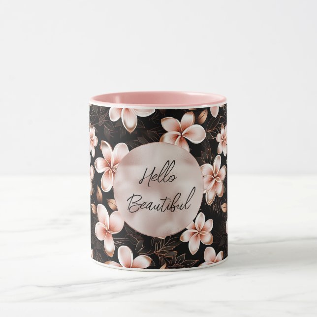 Schwarzer Rosa Rosa Rose Gold Floral Tasse (Zentrum)