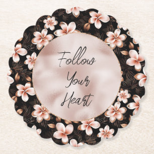 Schwarzer Rosa Rosa Rose Gold Floral Untersetzer