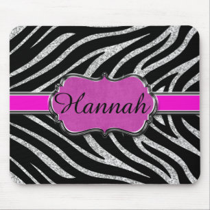 Schwarzer rosa silberner GlitzerZebra Mousepad
