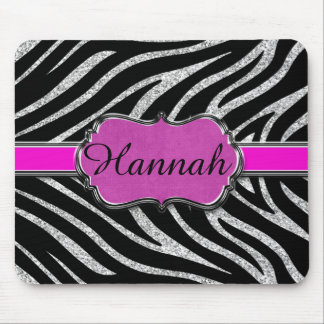 Schwarzer rosa silberner GlitzerZebra Mousepad