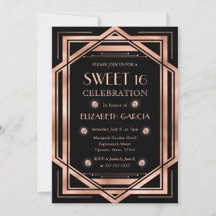 Schwarzer & Roségold Art Deco Vintage Rahmen Sweet Einladung
