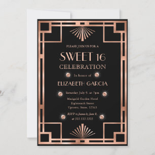 Schwarzer & Roségold Art Deco Vintage Rahmen Sweet Einladung
