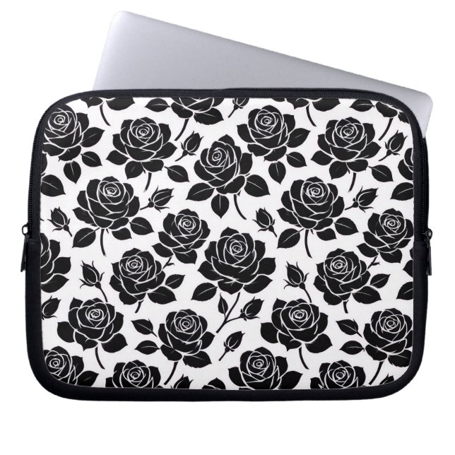 Schwarzer Rosenaufdruck Laptopschutzhülle (Vorderseite)