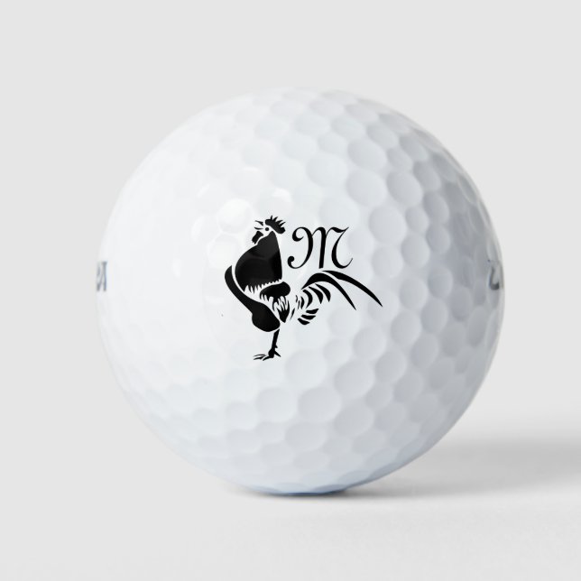 Schwarzer Roster krönen den guten Morgen Alarm Golfball (Vorderseite)