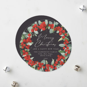 Schwarzer RotBerry+Eukalyptus Holiday Wreath Feiertagskarte