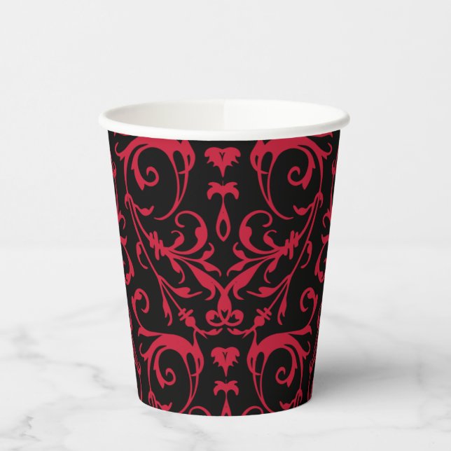 Schwarzer RotDamast Muster Papier Cup Pappbecher (Links)