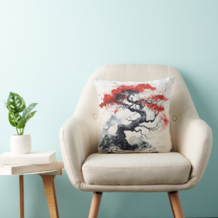 Schwarzer roter abstrakter Baum Kissen