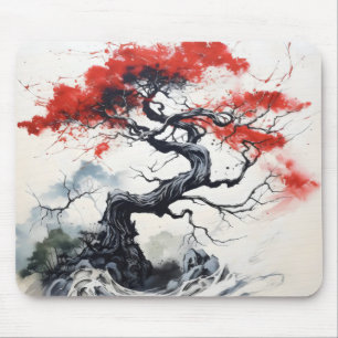 Schwarzer roter abstrakter Baum Mousepad