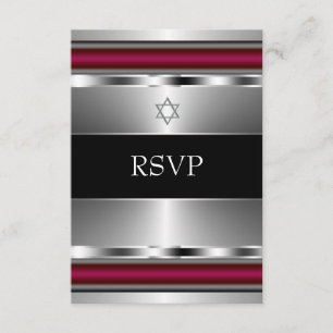 Schwarzer roter Davidstern Bar Mitzvah RSVP Karte