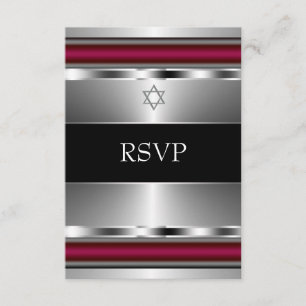 Schwarzer Roter Davidstern Bar Mitzvah RSVP Karte