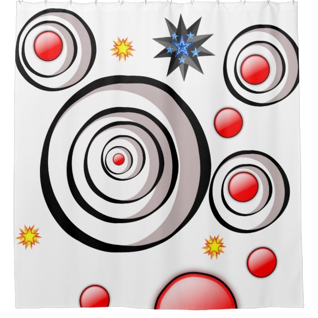 schwarzer, roter, farbiger weißer Duschvorhang (Vorderseite)