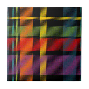 Schwarzer, roter, gelber, grüner und lila Tartan Fliese