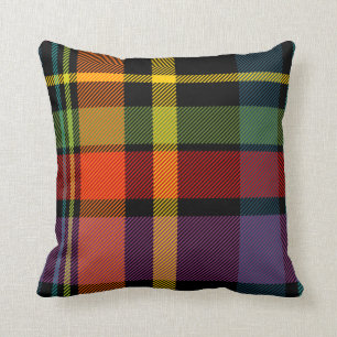 Schwarzer, roter, gelber, grüner und lila Tartan Kissen