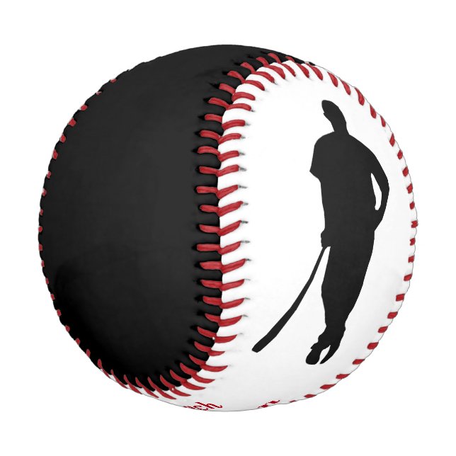 Schwarzer roter Meister-Trainer personalisiert Baseball (Schrägansicht)