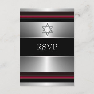 Schwarzer Roter Silberner Davidstern Bar Mitzvah R RSVP Karte