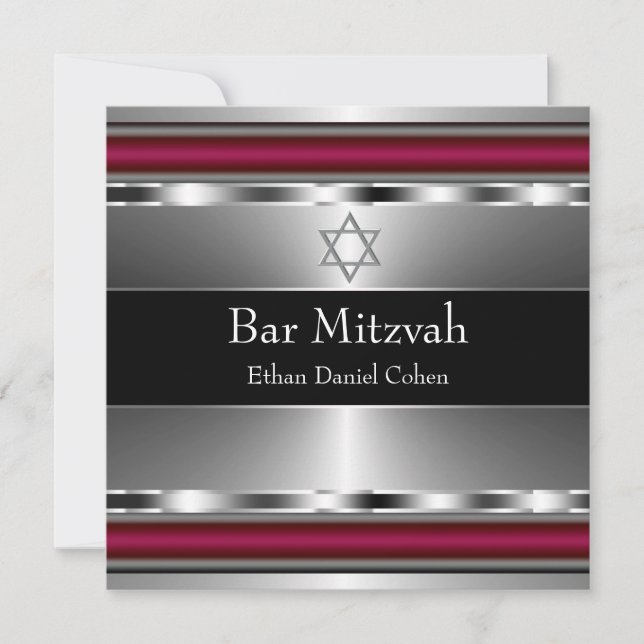 Schwarzer Roter Star von David Bar Mitzvah Einladung (Vorderseite)
