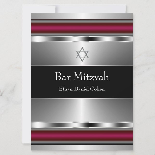 Schwarzer Roter Star von David Bar Mitzvah Einladung (Vorderseite)