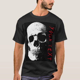 Schwarzer Roter Totenkopf Horror Text Herren Moder T-Shirt