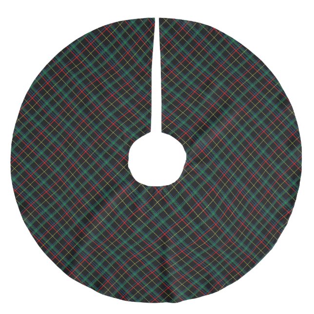 Schwarzer, Roter und Grüner Tartan Polyester Weihnachtsbaumdecke (Vorderseite)