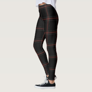 Schwarzer roter weißer großer Tartan kariert Leggings