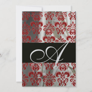SCHWARZER ROTER WEISSER SILK DAMASK KLOTH MONOGRAM EINLADUNG