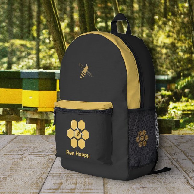 Schwarzer Rucksack für Bienen und Honigwaben (Bee and Honeycomb Black Backpack)