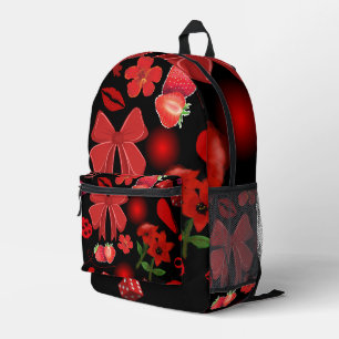 Schwarzer Rucksack mit fett rotem Stickerdesign