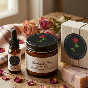 Schwarzer Rundaufkleber mit Rote Rose und benutzer Runder Aufkleber