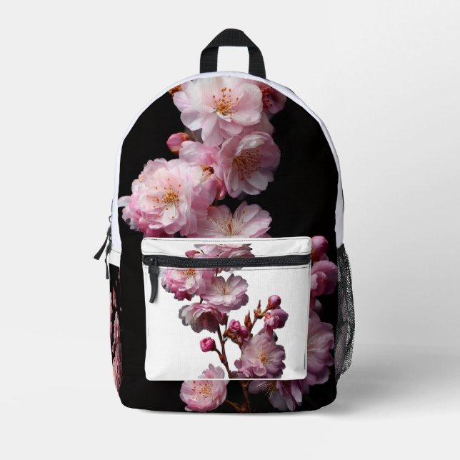 Schwarzer Sakura-Kirsch-Rucksack  Bedruckter Rucksack (Vorderseite)