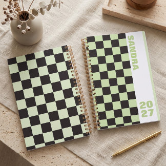 Schwarzer Salbei Grün Retro-Schachbrettmuster mit Planer