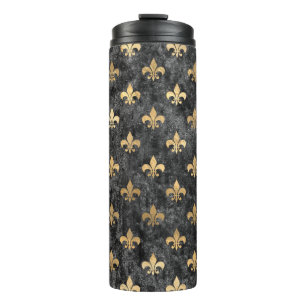 Schwarzer Samt Fleur De Lis Mardi Gras Orleans Thermosbecher