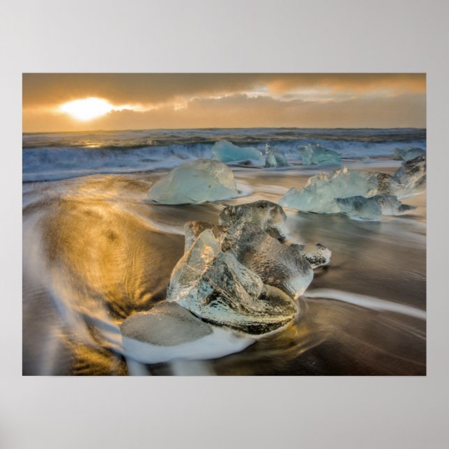 Schwarzer Sandstrand | Jokulsarlon Süd Island Poster (Vorne)